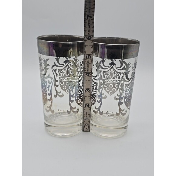 Vintage Kimico Silver Lustre Knights Crest Coat of Arms 5.5" Collins Glass Pair - Picture 4 of 8